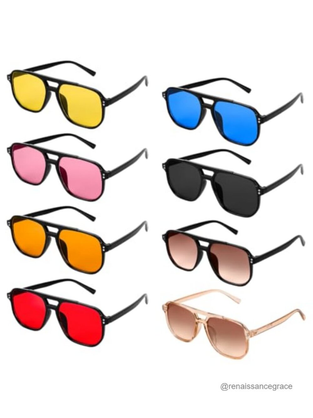 8 Pcs Retro Square Aviator Sunglasses Unisex 70s Vintage Oversized Shades UV400